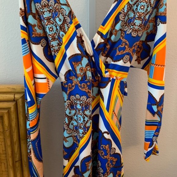 VENUS Faux Wrap Multicolor Long Sleeve Dress, Size S - Picture 8 of 9